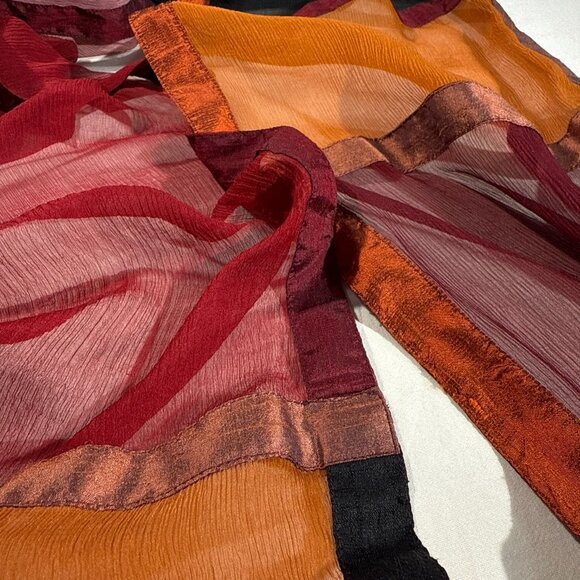 Autumn Multi-Color Sheer Silk Scarf With Satin Borders Elegant Statement Design - Picture 1 of 4